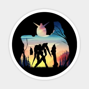 Giant Robot Mountain Sunset silhouette Magnet